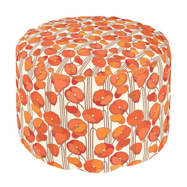 Art Nouveau Poppies Pouf (Angled Front)