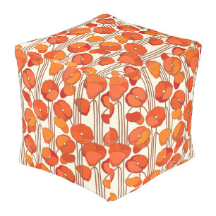 Art Nouveau Poppies Square Pouf