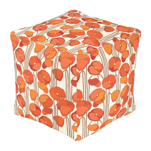 Art Nouveau Poppies Square Pouf