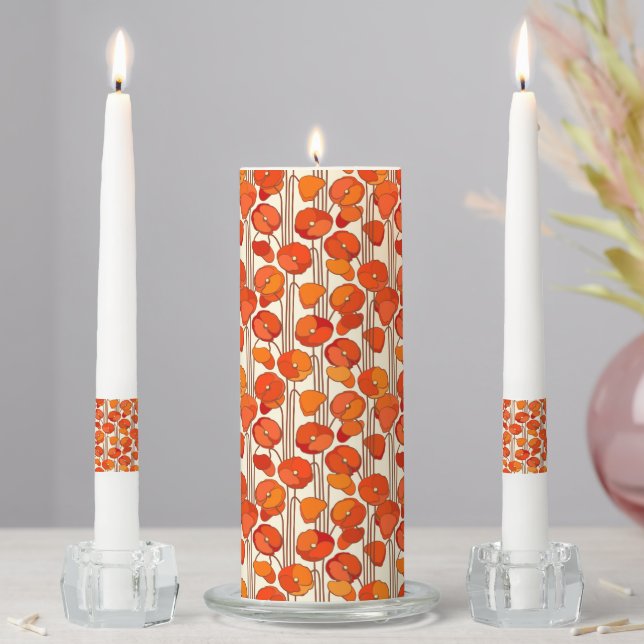 Art Nouveau Poppies Unity Candle Set (In Situ)