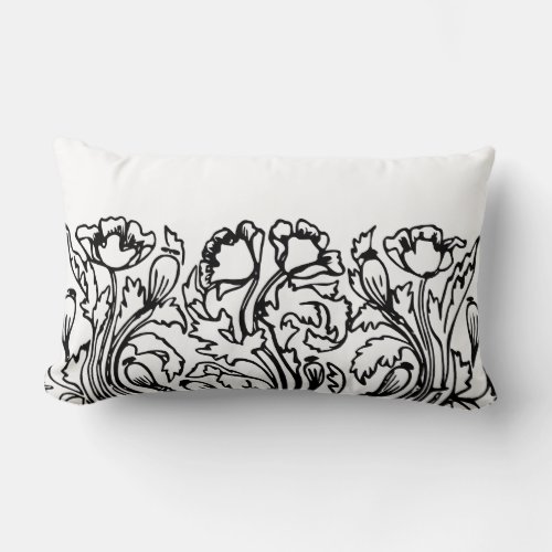 Art nouveau poppy floral black white elegant  lumbar pillow