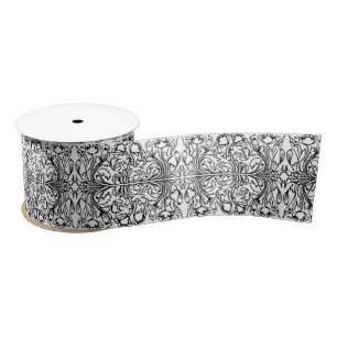 Art nouveau poppy floral black white elegant satin ribbon