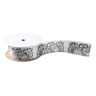 Art nouveau poppy floral black white elegant satin ribbon
