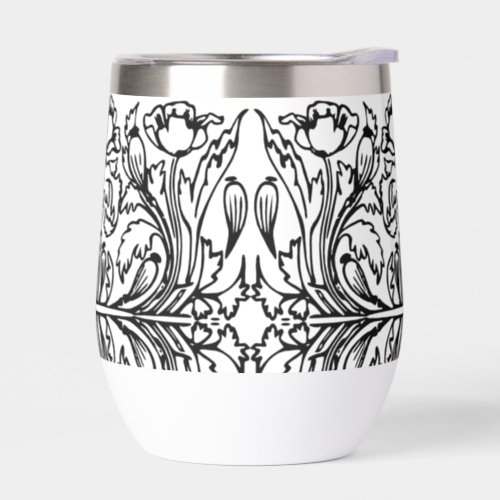 Art nouveau poppy floral black white elegant  thermal wine tumbler