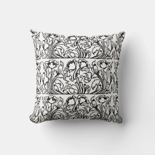 Art nouveau poppy floral black white elegant  throw pillow