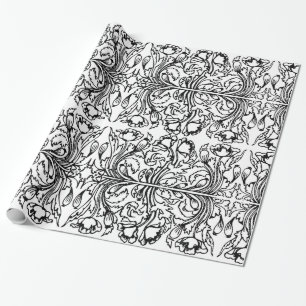 Art nouveau poppy floral black white elegant wrapping paper