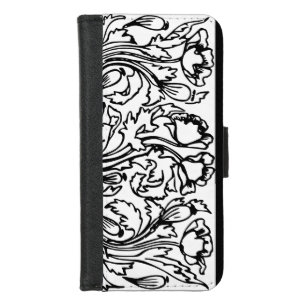 Art nouveau poppy flower black and white iPhone 8/7 wallet case