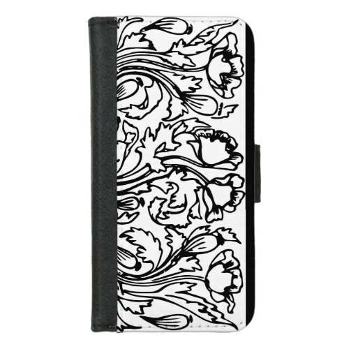 Art nouveau poppy flower black and white iPhone 87 wallet case