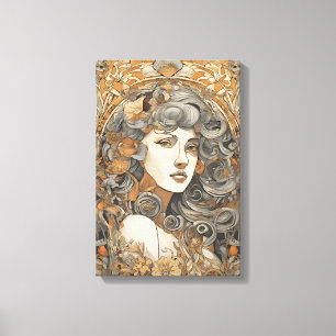 Art Nouveau Portrait Vintage Female Illustration Canvas Print