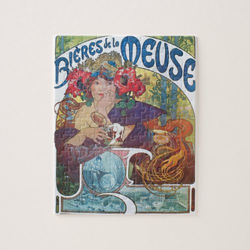 Art Nouveau poster by Alphonse Mucha Beer Girl Jigsaw Puzzle