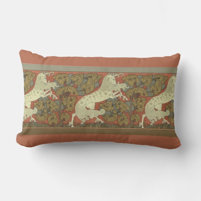 Art Nouveau Prancing Horse Lumbar Pillow (Front)