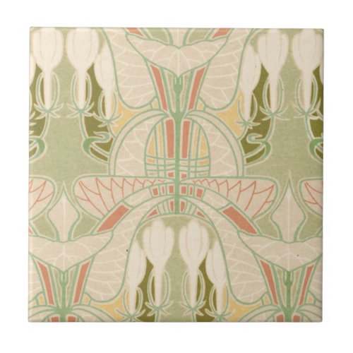 art nouveau pretty geometric pattern floral ceramic tile