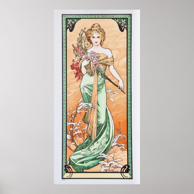 Art Nouveau Pretty Spring by Alphonse Mucha Poster (Front)