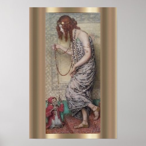 Art nouveau princess and her monkey painting poster