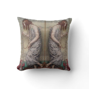 Art nouveau princess and monkey painting throw pillow