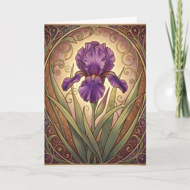 Art Nouveau Purple Iris Birthday Card (Front)