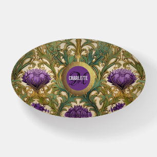 Art Nouveau purple thistle monogram name Paperweight