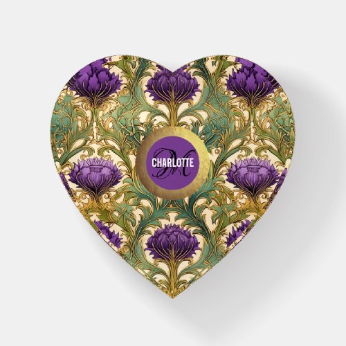 Art Nouveau purple thistle monogram name Paperweight