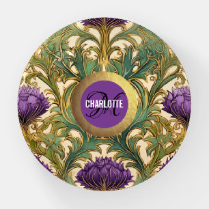 Art Nouveau purple thistle monogram name Paperweight