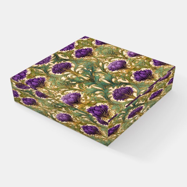 Art Nouveau purple thistle Paperweight (Angled)