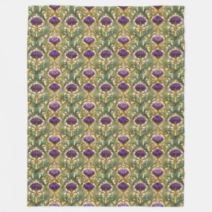 Art Nouveau purple thistle pattern Fleece Blanket