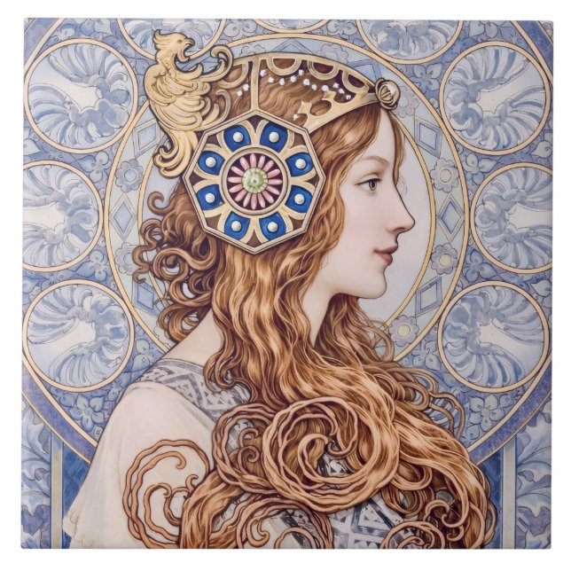 Art Nouveau Queen Portrait Ceramic Tile (Front)