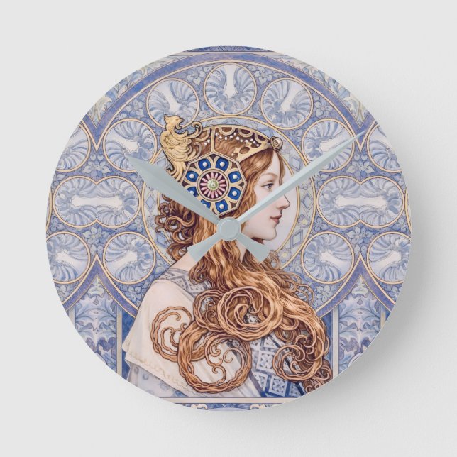 Art Nouveau Queen Portrait Round Clock (Front)