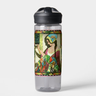 Art Nouveau Quilter Poster – Vintage Sewing Woman Water Bottle