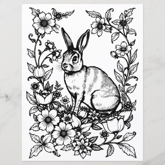 Art Nouveau Rabbit Coloring Page 1 (Front)