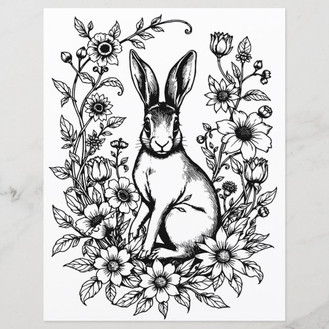 Art Nouveau Rabbit Coloring Page 2 (Front)