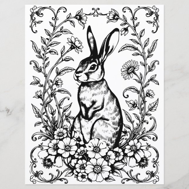 Art Nouveau Rabbit Coloring Page 3 (Front)