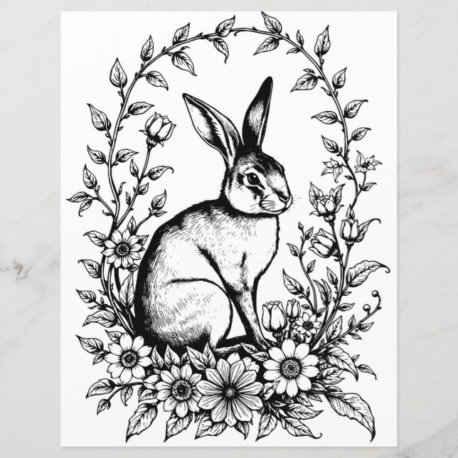 Art Nouveau Rabbit Coloring Page 4 (Front)