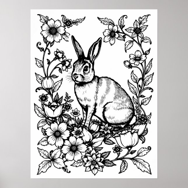 Art Nouveau Rabbit Coloring Poster 1 (Front)