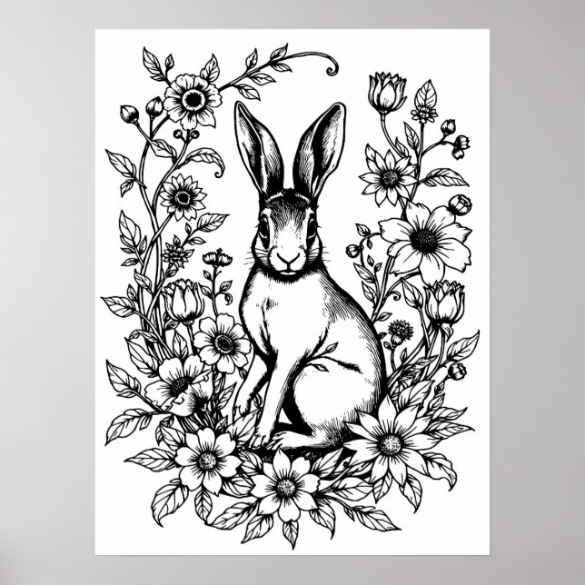 Art Nouveau Rabbit Coloring Poster 2 (Front)