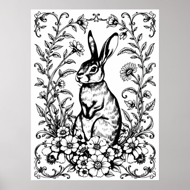 Art Nouveau Rabbit Coloring Poster 3 (Front)