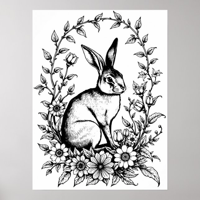 Art Nouveau Rabbit Coloring Poster 4 (Front)