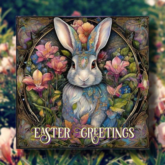 Art Nouveau Rabbit Easter Greetings Holiday Card (Creator Uploaded)