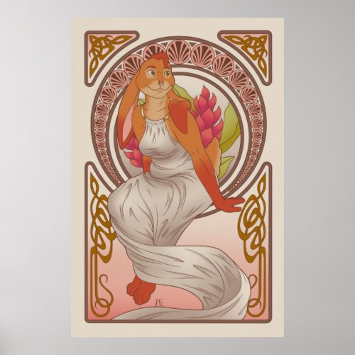 Art Nouveau Rabbit Furry Poster