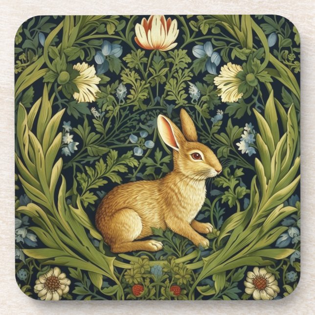 Art nouveau rabbit in the garden beverage coaster (Front)