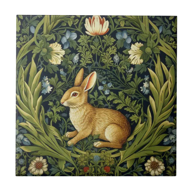 Art nouveau rabbit in the garden ceramic tile | Zazzle