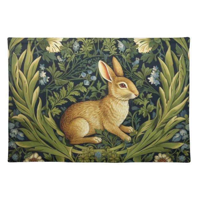 Art nouveau rabbit in the garden cloth placemat (Front)