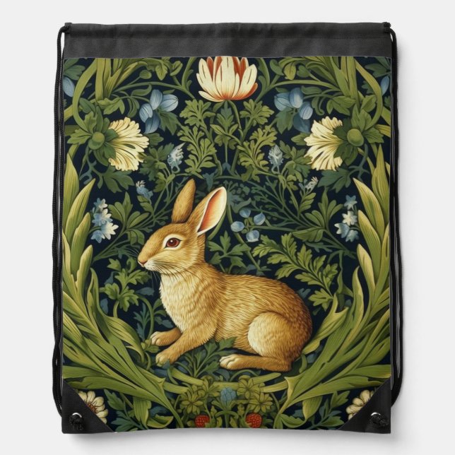 Art nouveau rabbit in the garden drawstring bag (Front)