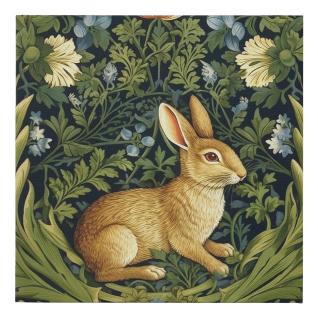 Art nouveau rabbit in the garden faux canvas print (Front)