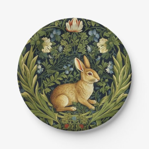 Art nouveau rabbit in the garden paper plates