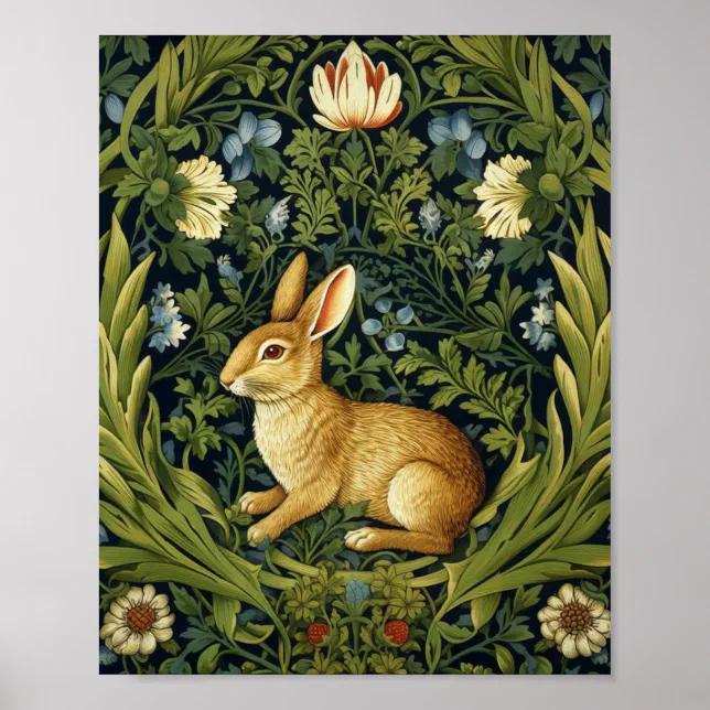 Art nouveau rabbit in the garden poster | Zazzle