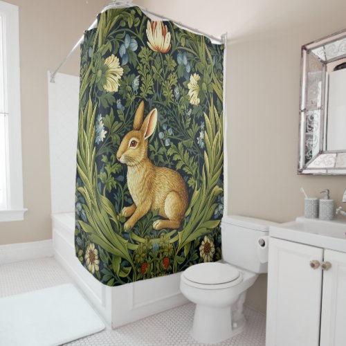 Art nouveau rabbit in the garden shower curtain
