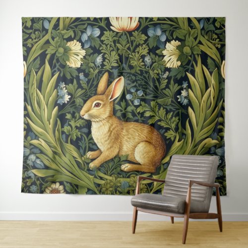 Art nouveau rabbit in the garden tapestry