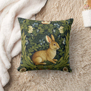 Art nouveau rabbit in the garden throw pillow
