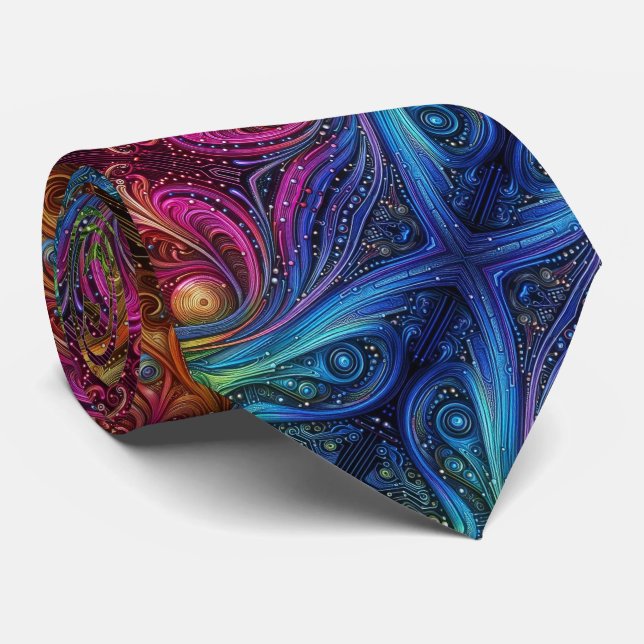 Art Nouveau Rainbow Circuit Board Necktie (Rolled)