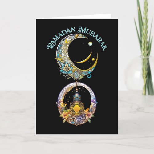Art Nouveau Ramadan Moon and Lantern Holiday Card